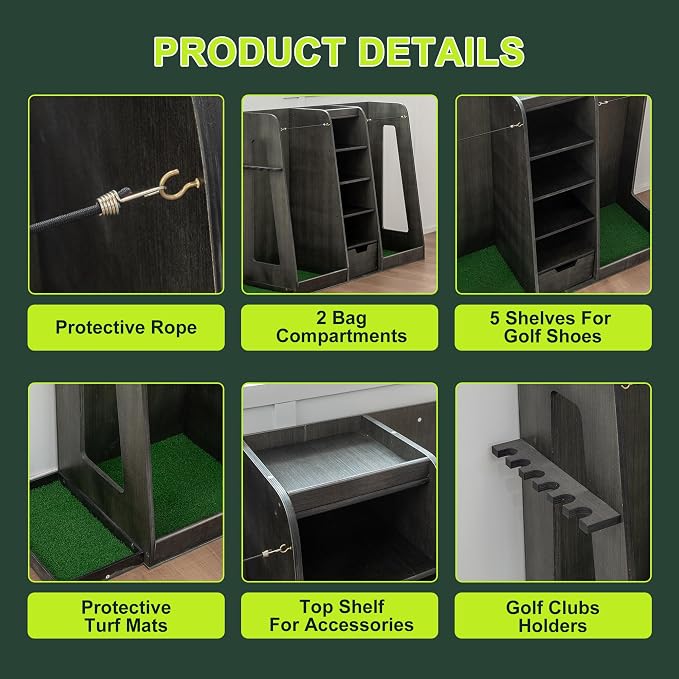 Golf Bag Organizer Storage Rack Large Wooden - Image 3