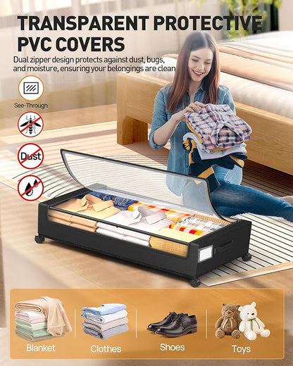 Under Bed Storage With Wheels, 2 Pack Square Containers, 60L Bins, Rolling - Image 4
