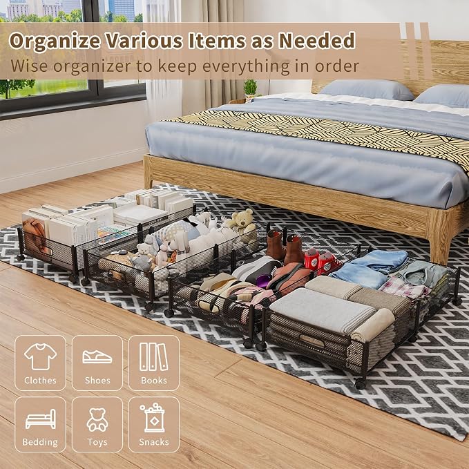 Under Bed Storage with Wheels, 31.5in / 35L Large Rolling Underbed Storage - Image 5