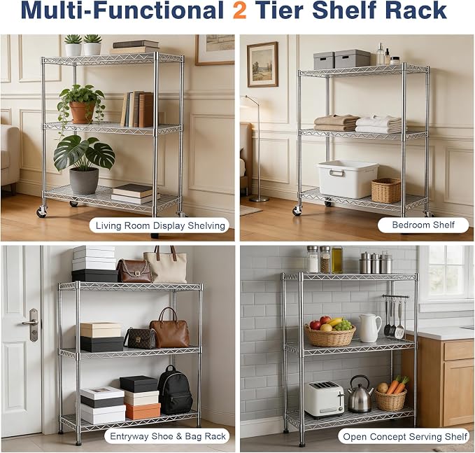 Adjustable 3-Tier Metal Wire Shelves on Wheels, 35.4x17.7 x36.5 | Heavy Duty - Image 4
