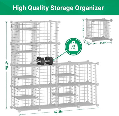 Wire Cube Storage Organizer, 12 Cubes Converted into 14 Cubes, Sturdy Metal - Image 4