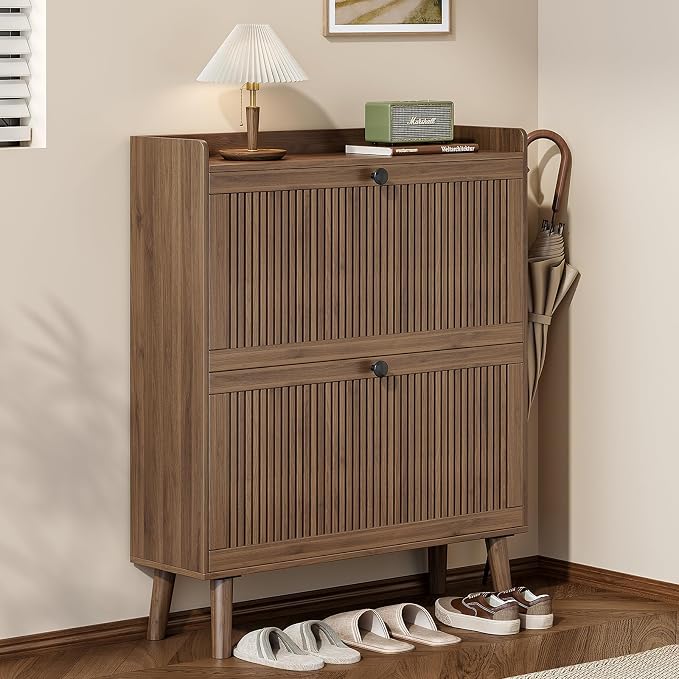 Fluted Shoe Cabinet Storage for Entryway, 31.5" W Narrow Shoe Cabinet by AboutBrand