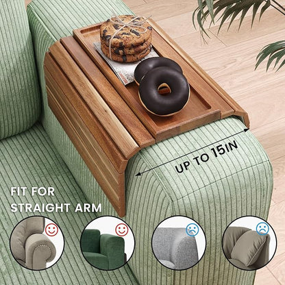 Sofa Arm Tray, Acacia Wood Folding Couch Arm Tray, Sofa Armrest Trays - Image 3