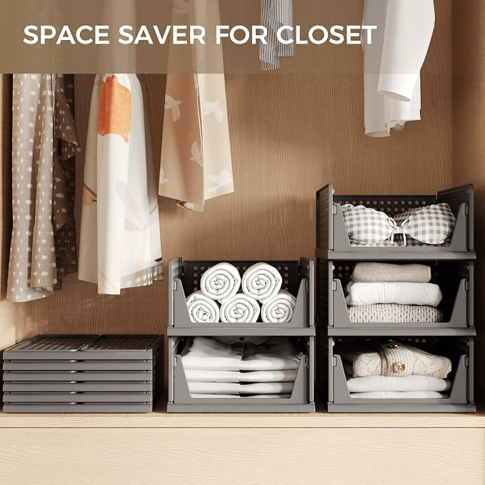 Pinkpum 6 Pack Black Closet Organizers and Storage Plastic Stackable Storage - Image 3