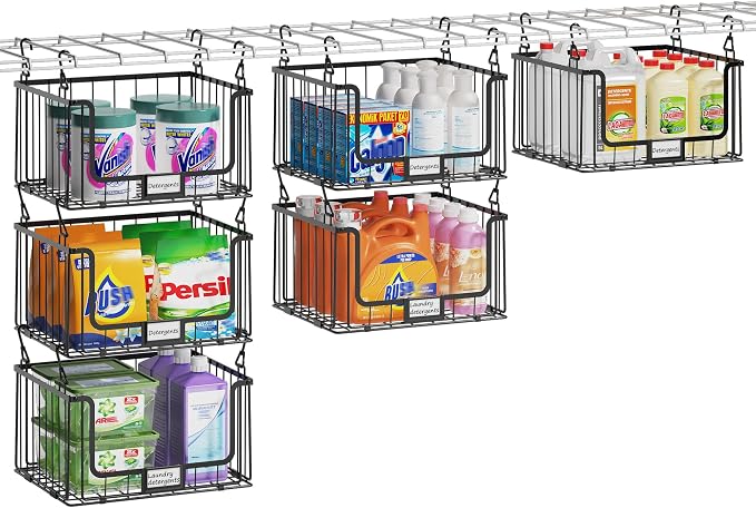 3-Pack Hanging Laundry Organizer, Stackable Wire Shelf Storage by CableManagement