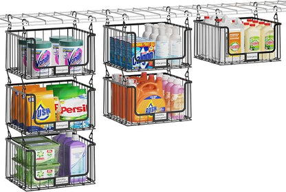 3-Pack Hanging Laundry Organizer, Stackable Wire Shelf Storage by CableManagement