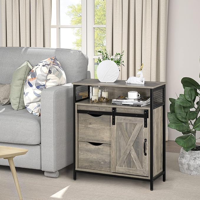 VINGLI Farmhouse Bathroom Floor Storage Cabinet, Rustic Freestanding Cabinet - Image 5