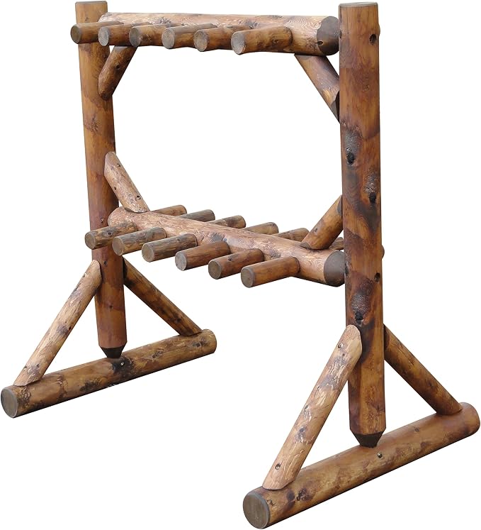 11-Place Freestanding Log Ski Rack Holder, Indoor & Outdoor Snowboard Racks - Image 4