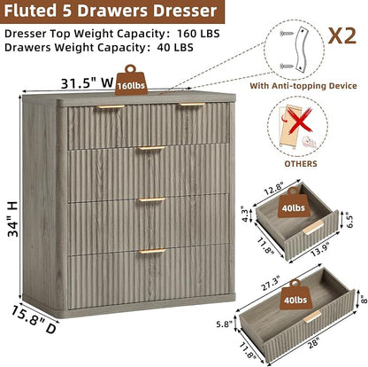 LEYAOYAO Fluted 5 Drawers Dresser - Image 2