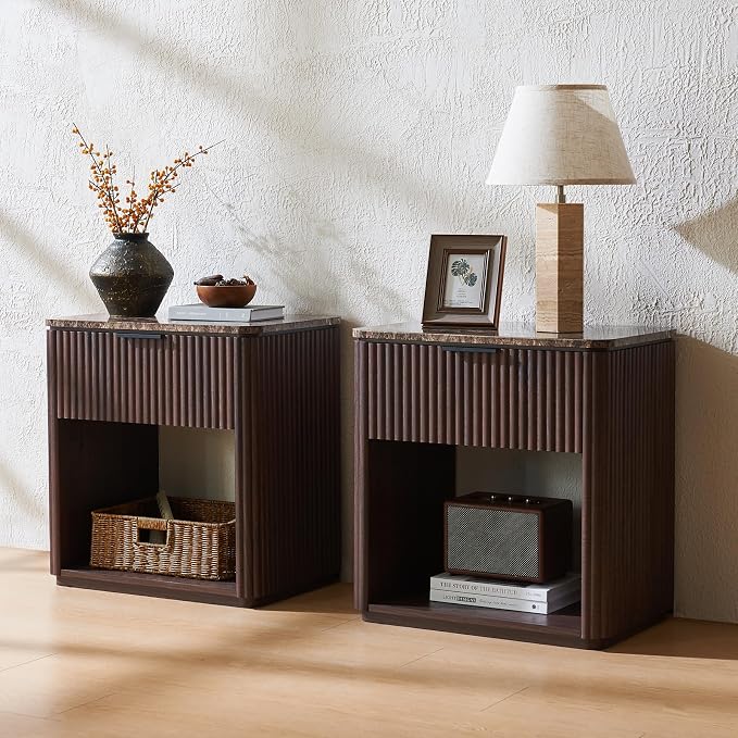 Fluted Nightstand Set of 2, Bedside Table - Image 8