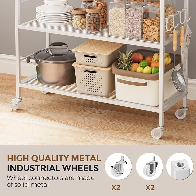 3-Tier Metal Storage Rack with Industrial Wheels, Mesh Shelving Unit with - Image 5