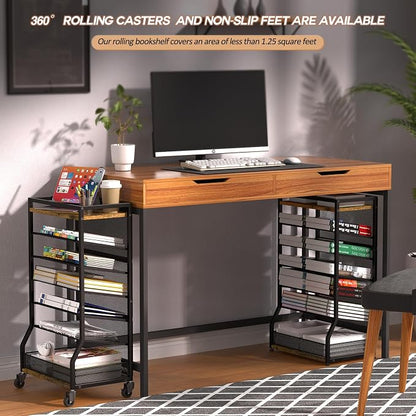 7 Tier Rolling File Cart with Sliding Trays, Wood Metal File Organizer Beside - Image 3