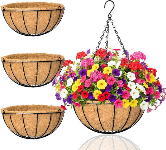 Hanging Planters for Outdoor Plants 4 Pack 12 inch Metal Hanging Flower Basket by XXFBJNMD