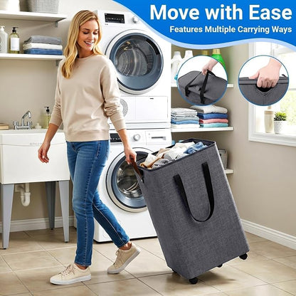 Laundry Basket with 5 Wheels, Tall Dirty Laundry Hamper, Rolling Laundry Basket - Image 4