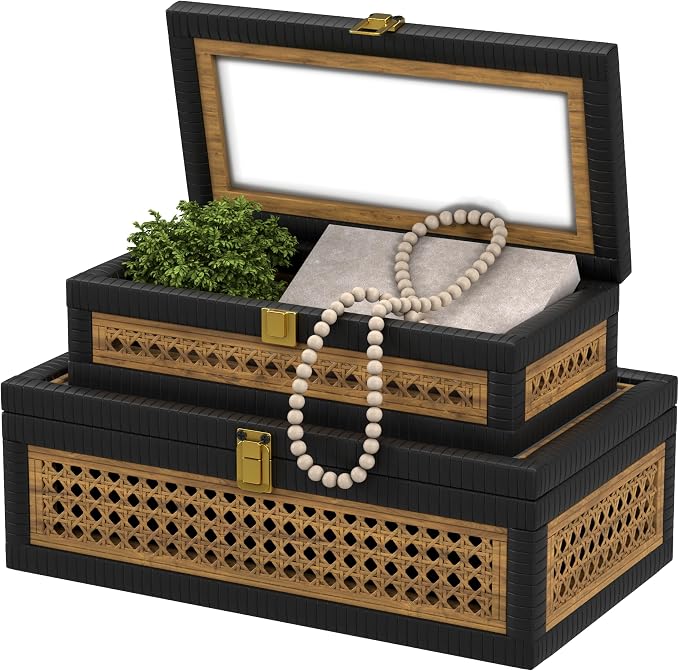 Rattan Decorative Box, Boho Display Boxes by Unknown