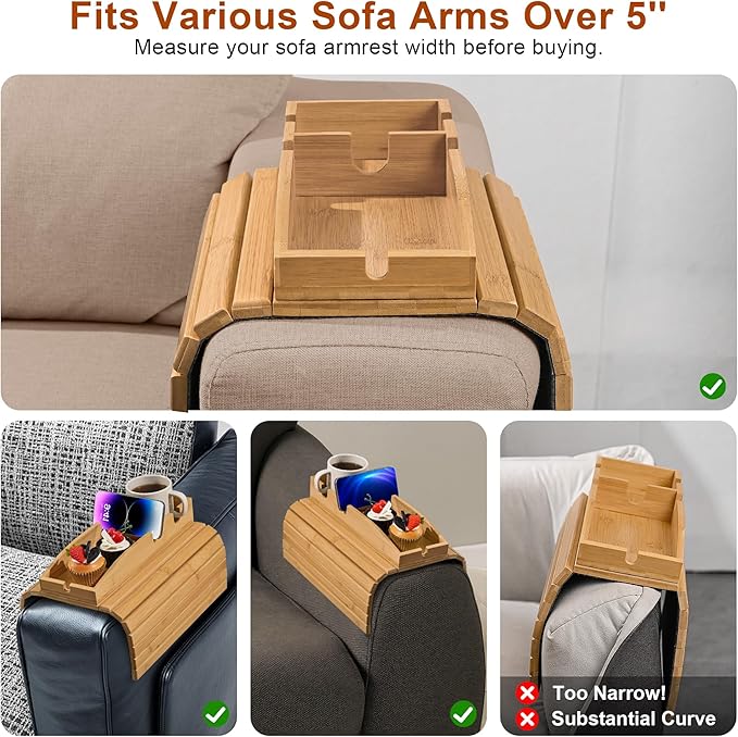 Joy&Grace Couch Cup Holder, 3-in-1 Magnetic Detachable Couch Arm Tray, Bamboo - Image 4