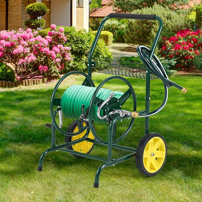 Goplus Garden Hose Reel Cart, 230ft 5/8" or 300ft 1/2" Heavy-Duty Metal Hose - Image 9
