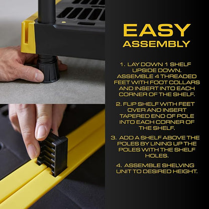 BLACK & YELLOW, 5-Tier Heavy Duty Plastic Storage Shelving Unit, 100lbs/shelf - Image 6