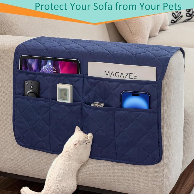Sofa Armrest Organizer with 6 Pockets, Non-Slip Couch Recliner Armchair Caddy - Image 5