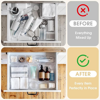 Aneco 14 Pieces Extendable Clear Drawer Organizer Adjustable Vanity Storage Box - Image 4
