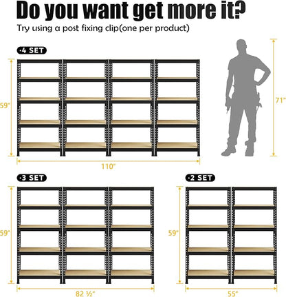PrimeZone Storage Shelves 4 Pack 5 Tier Adjustable Garage Storage Shelving - Image 8