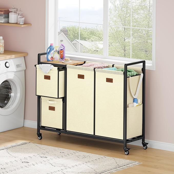 Hoctieon 4 Section Laundry Cart, 48 Gal. Laundry Hamper - Image 2