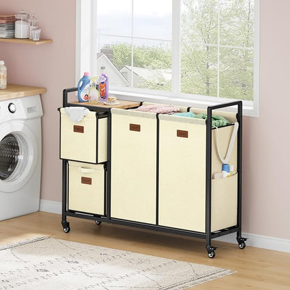 Hoctieon 4 Section Laundry Cart, 48 Gal. Laundry Hamper - Image 2