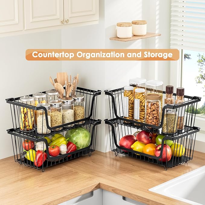 4 Pcs Stackable Wire Baskets for Pantry Organizers and Storage, Produce Potato - Image 2