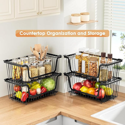 4 Pcs Stackable Wire Baskets for Pantry Organizers and Storage, Produce Potato - Image 2