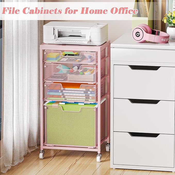 Sbanmao 4 Drawer Rolling File Cart Under Desk Storage, File Cabinets - Image 7