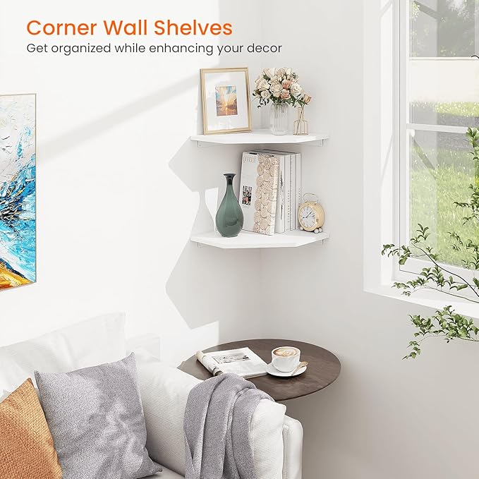 Corner Shelf Wall Mount, Cable Box, 2 Tier Wood Hanging Storage Shelf - Image 2