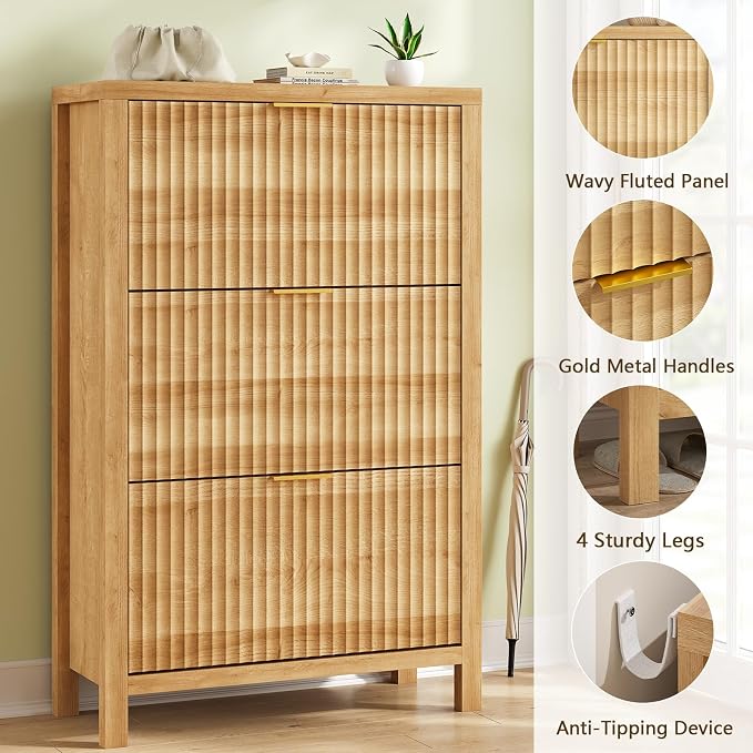32" Fluted Shoe Cabinet Storage - Image 6