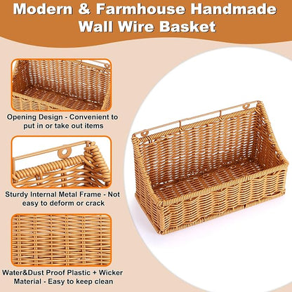 OwnMy 2PCS Plastic Wicker Hanging Basket Wall Mount Fruit Storage Baskets | - Image 4