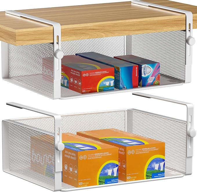 AmonHouseware 2Pack Under Shelf Basket, Adjustable Hanging Holder, Slide-in by AmonHouseware