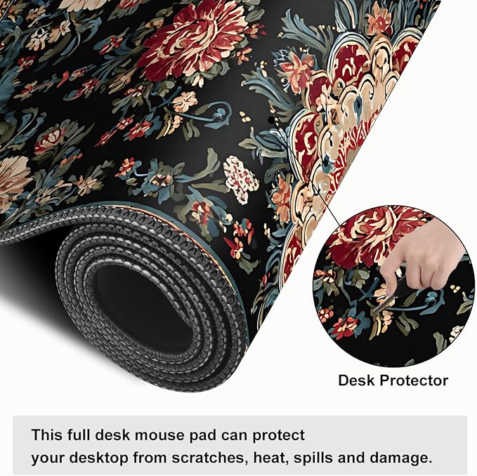 Vintage Persian Carpet Mouse Pad – Large Extended Desk Mat 31.5 x 11.8 in – - Image 4