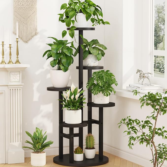 LASZOLA 5 Tiered Wood Plant Stand Indoor Corner, Flower Holder Rack Tall by LASZOLA