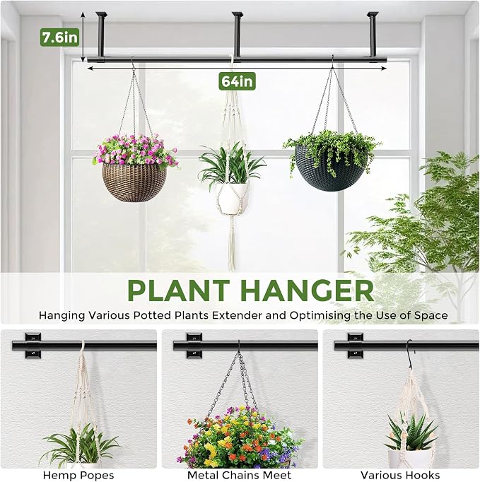 Window Plant Hanger for Indoor Plants, 64 Inch Hanging Plant Rod, 1 Inch - Image 6