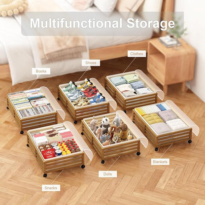 Under Bed Storage with Wheels-Large Bamboo Underbed storage Containers with - Image 6