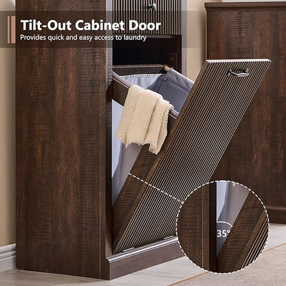Modern Tilt Out Laundry Hamper Cabinet, 10 Gallon Fluted Trash Can Cabinet - Image 4