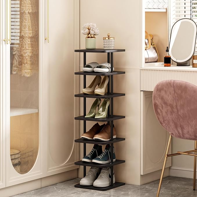 SORCEDAS Shoe Rack Vertical Shoe Shelf Narrow Tall Storage - Image 2