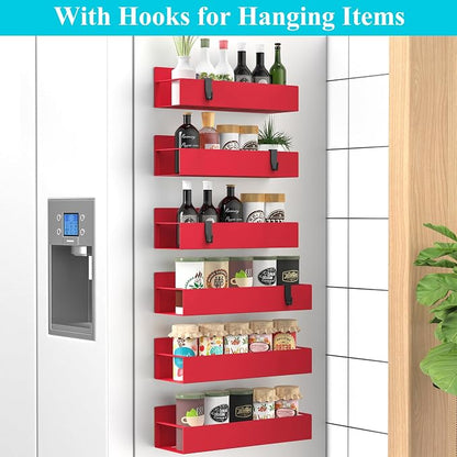 Metal Magnetic Spice Rack for Refrigerator Red, 6 Pack | Magnetic Shelves Heavy - Image 2