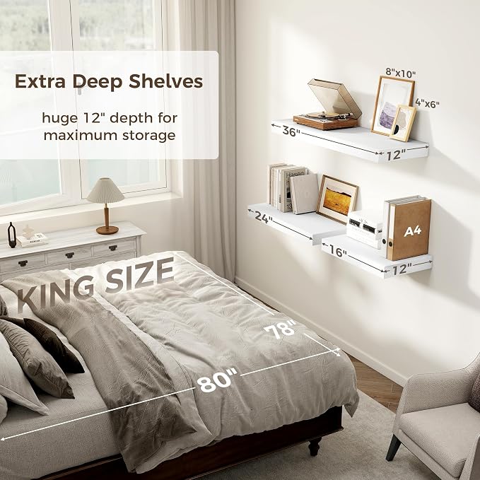 12 Inch Deep White Floating Shelves, 24 x 12 Floating Shelf - Image 6