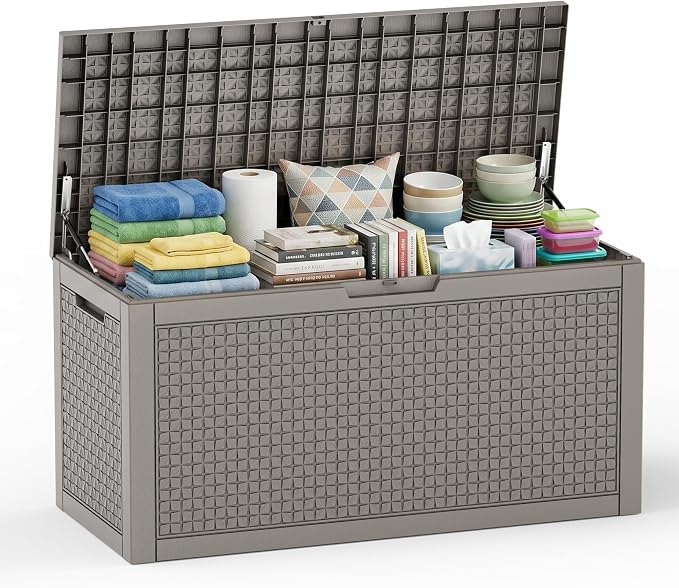 EasyUp 110 Gallon Deck Boxes Outdoor Waterproof, Resin Outside Storage Box by EASYUP