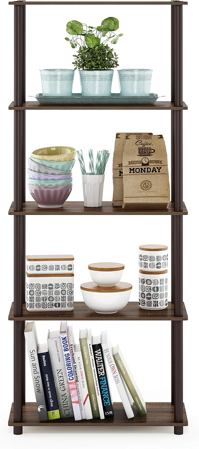 Furinno TURN-N-TUBE Storage Shelves, 5-Tier Book Shelf, Corner Shelf, Toolless - Image 5