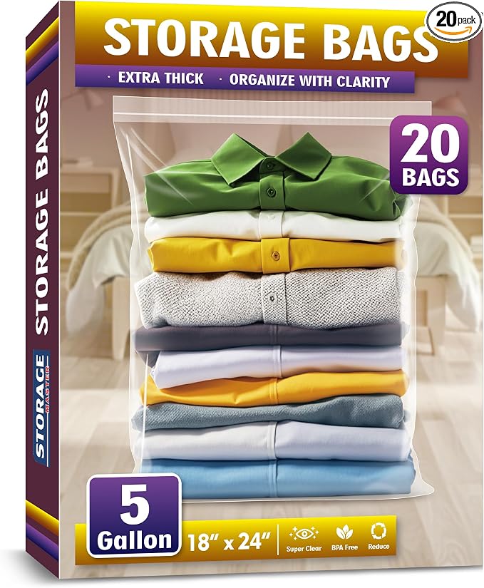 Extra Large 5 Gallon Zippered Plastic Bags by Storage+Master