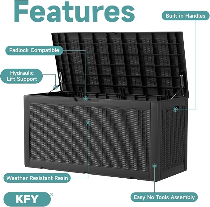 deck box, 100-gallon indoor and outdoor storage box made of waterproof and - Image 3