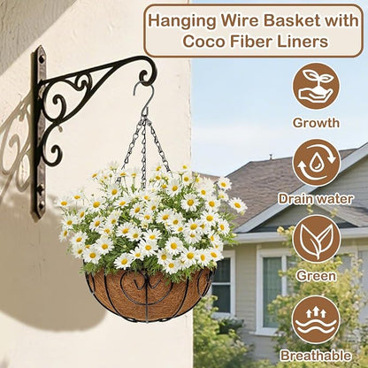10 inch Metal Hanging Baskets for Plants Outdoor, 2 Pack Metal Wire Hanging - Image 4