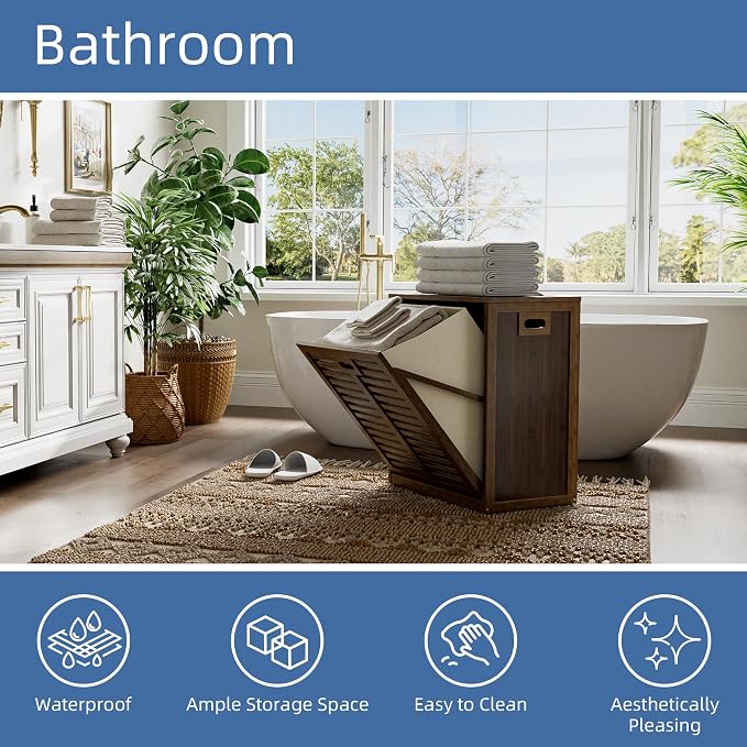 HITNET Bamboo Tilt Out Laundry Hamper, Bathroom Storage Cabinet - Image 5
