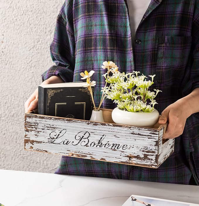 TIMRIS Farmhouse Distressed Wooden Storage Box, Rustic Bathroom Decor Box - Image 5