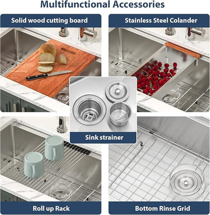 Lordear 30 Inch Undermount Kitchen Sink Workstation 16 Gauge Stainless Steel - Image 5